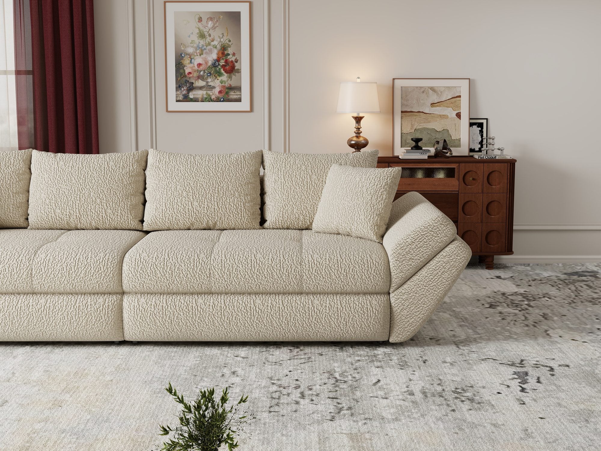 Canapea extensibilă dumonde cu ladă de depozitare si sezut confortabil din spuma high-density, Loana Jaguar Bej 300x100 cm