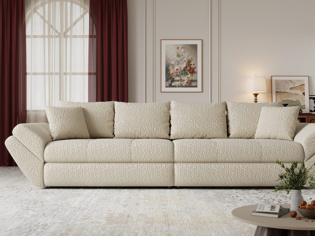 Canapea extensibilă dumonde cu ladă de depozitare si sezut confortabil din spuma high-density, Loana Jaguar Bej 300x100 cm