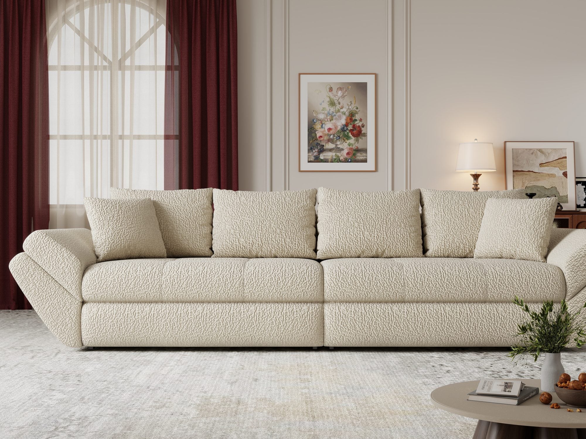 Canapea extensibilă dumonde cu ladă de depozitare si sezut confortabil din spuma high-density, Loana Jaguar Bej 300x100 cm