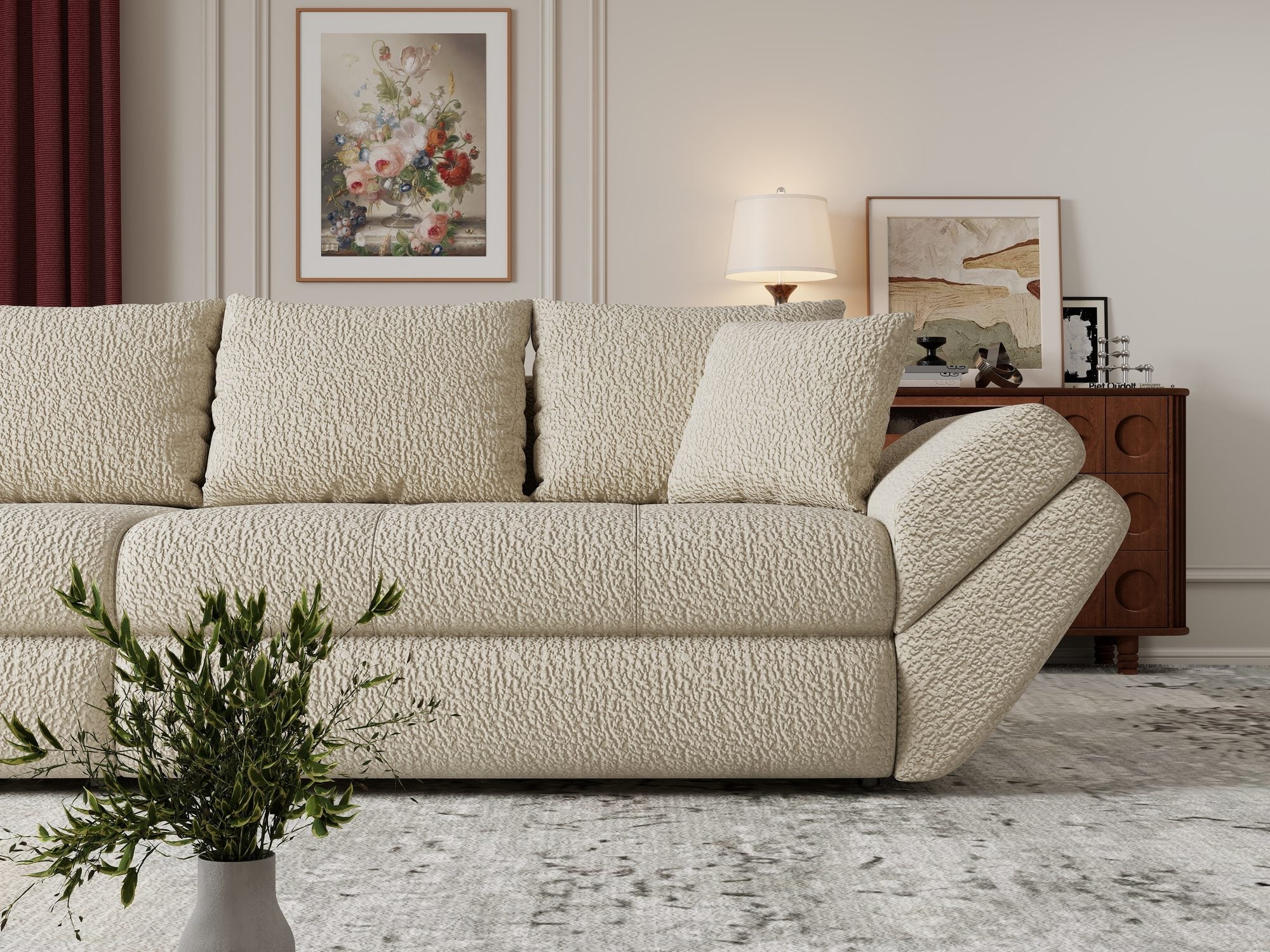 Canapea extensibilă dumonde cu ladă de depozitare si sezut confortabil din spuma high-density, Loana Jaguar Bej 300x100 cm