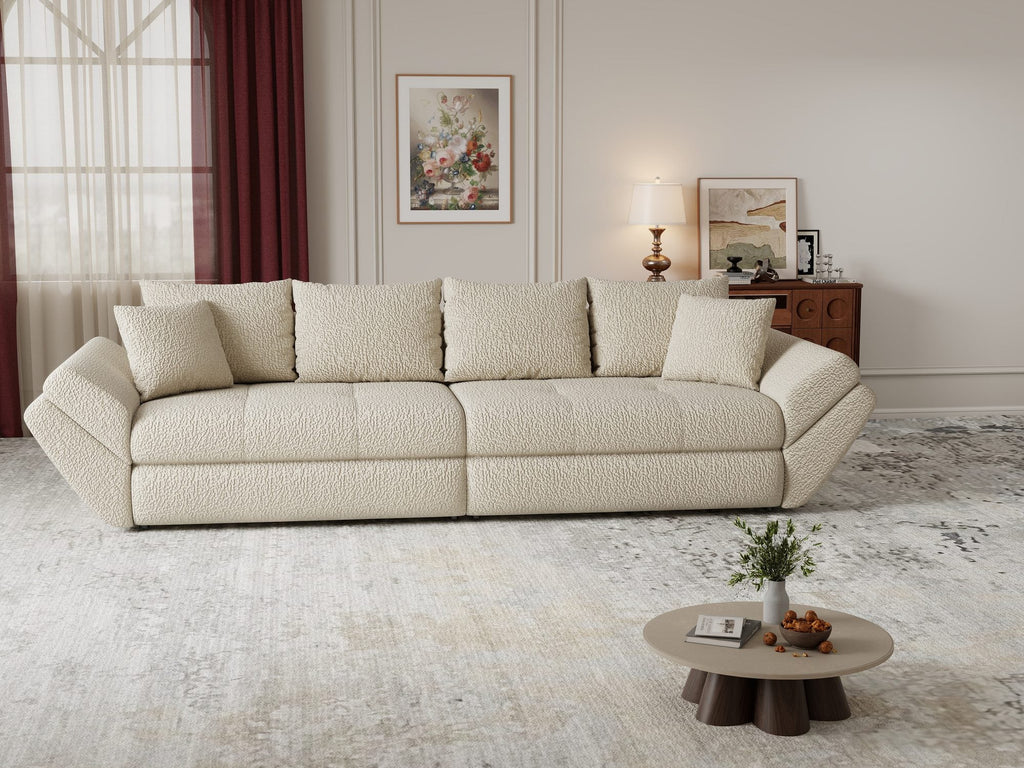 Canapea extensibilă dumonde cu ladă de depozitare si sezut confortabil din spuma high-density, Loana Jaguar Bej 300x100 cm