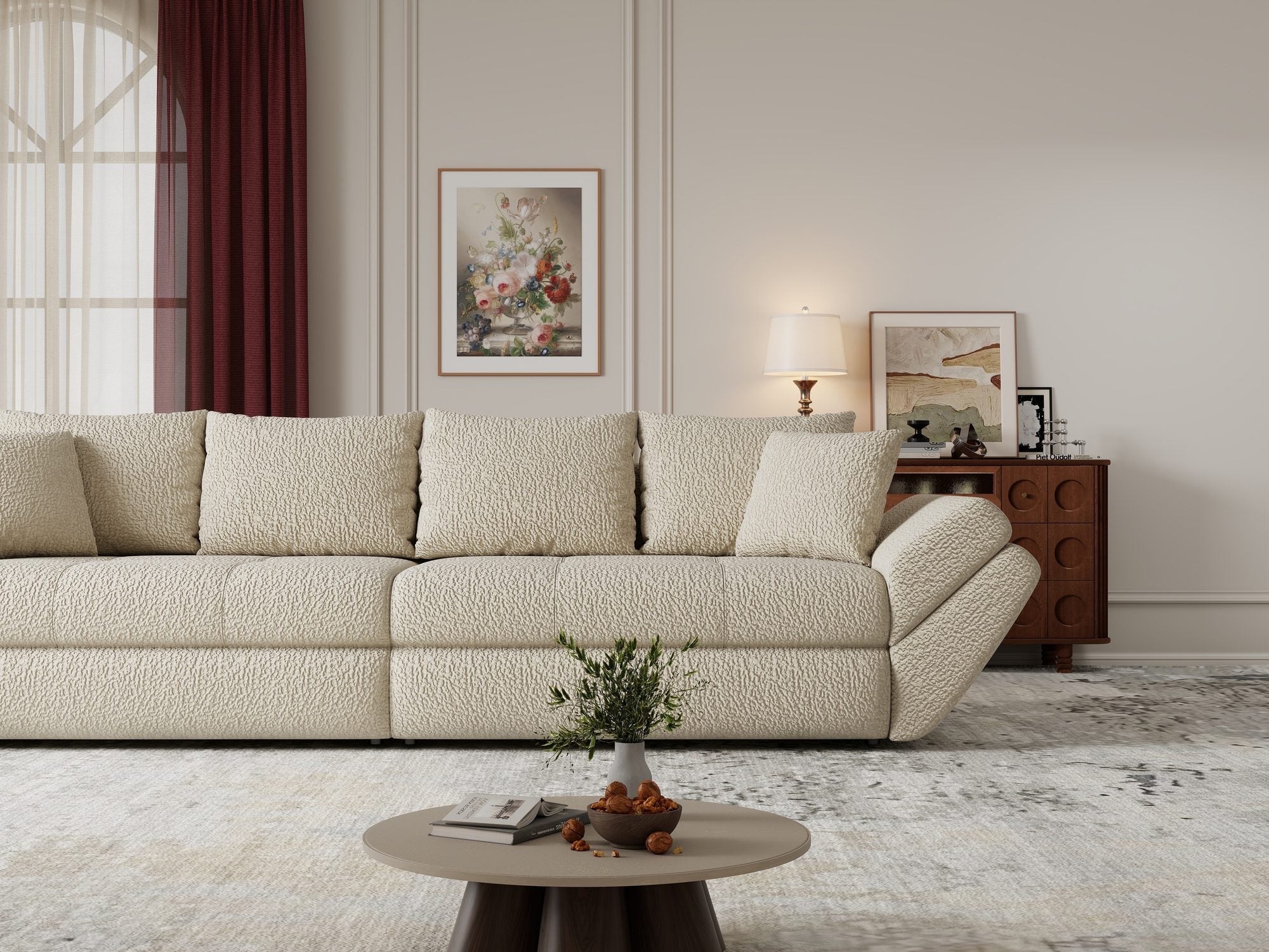 Canapea extensibilă dumonde cu ladă de depozitare si sezut confortabil din spuma high-density, Loana Jaguar Bej 300x100 cm