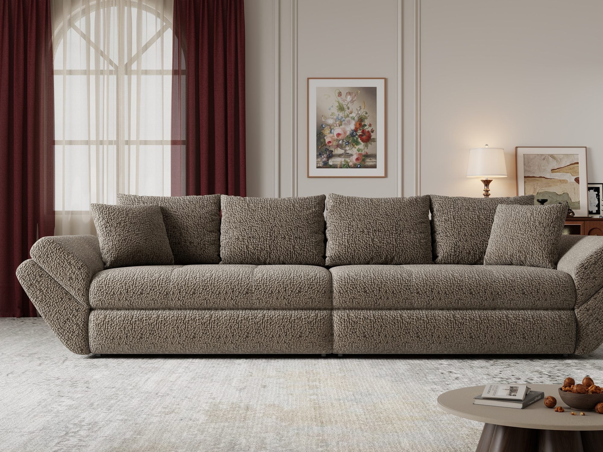 Canapea extensibilă dumonde cu ladă de depozitare si sezut confortabil din spuma high-density, Loana Jaguar Maro cappuccino 300x100 cm
