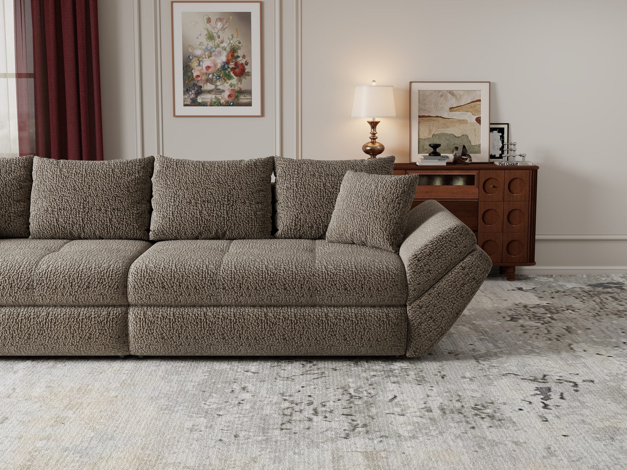 Canapea extensibilă dumonde cu ladă de depozitare si sezut confortabil din spuma high-density, Loana Jaguar Maro cappuccino 300x100 cm