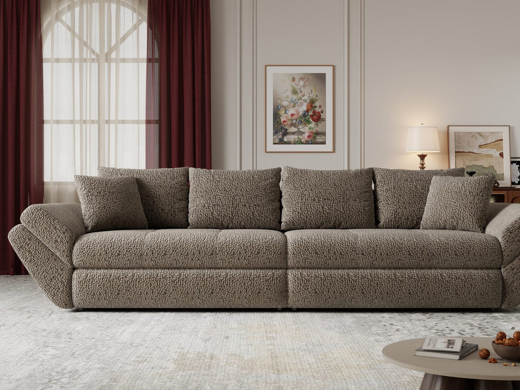Canapea extensibilă dumonde cu ladă de depozitare si sezut confortabil din spuma high-density, Loana Jaguar Maro cappuccino 300x100 cm