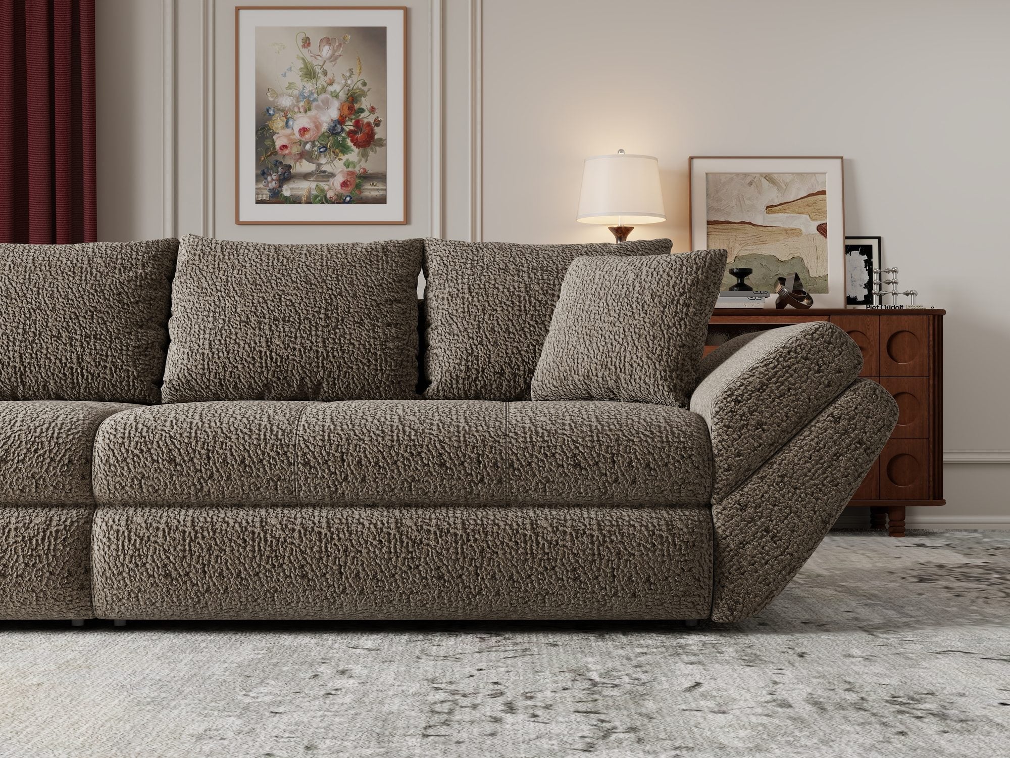Canapea extensibilă dumonde cu ladă de depozitare si sezut confortabil din spuma high-density, Loana Jaguar Maro cappuccino 300x100 cm