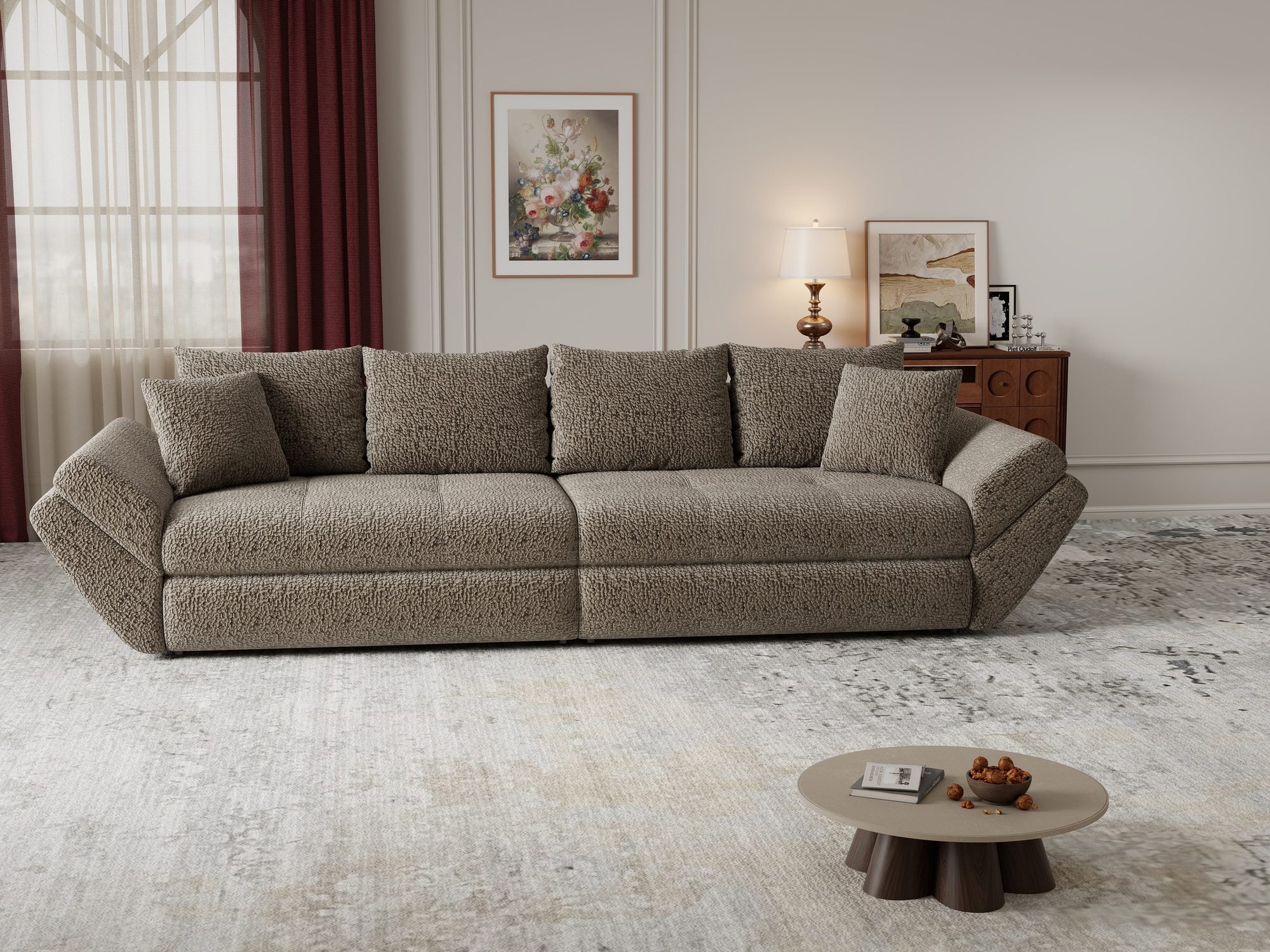Canapea extensibilă dumonde cu ladă de depozitare si sezut confortabil din spuma high-density, Loana Jaguar Maro cappuccino 300x100 cm