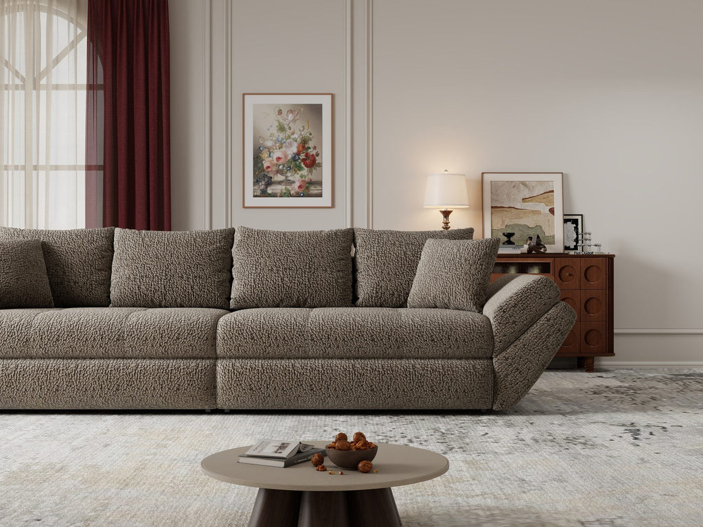 Canapea extensibilă dumonde cu ladă de depozitare si sezut confortabil din spuma high-density, Loana Jaguar Maro cappuccino 300x100 cm