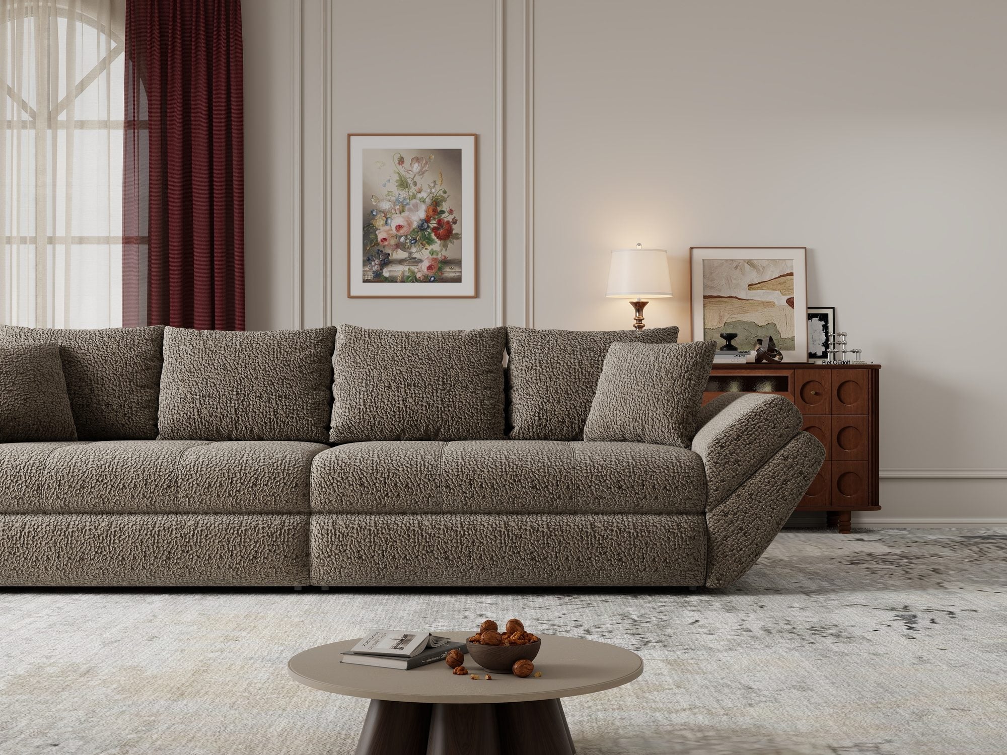 Canapea extensibilă dumonde cu ladă de depozitare si sezut confortabil din spuma high-density, Loana Jaguar Maro cappuccino 300x100 cm