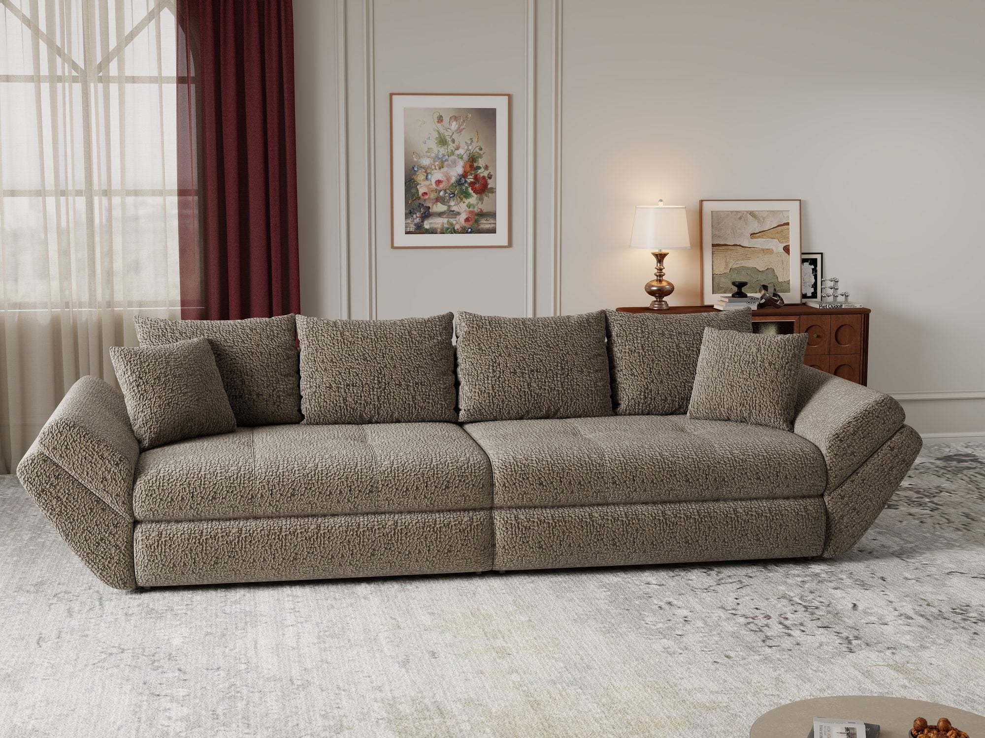 Canapea extensibilă dumonde cu ladă de depozitare si sezut confortabil din spuma high-density, Loana Jaguar Maro cappuccino 300x100 cm
