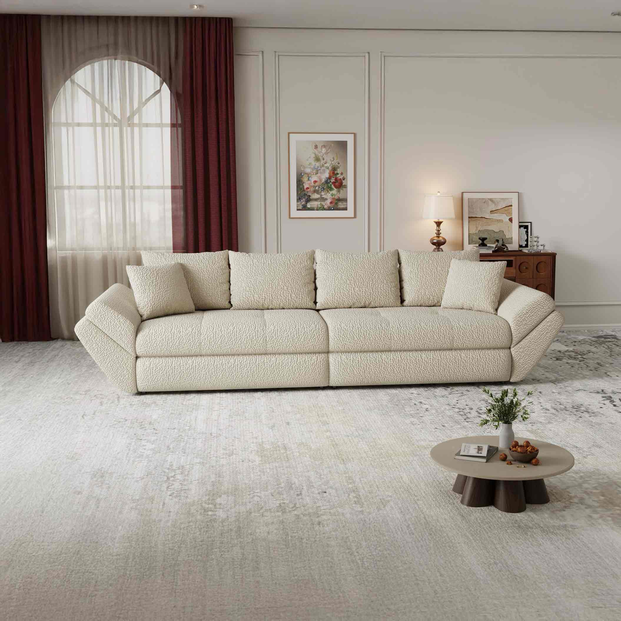 Canapea extensibilă dumonde cu ladă de depozitare si sezut confortabil din spuma high-density, Loana Jaguar Bej 300x100 cm