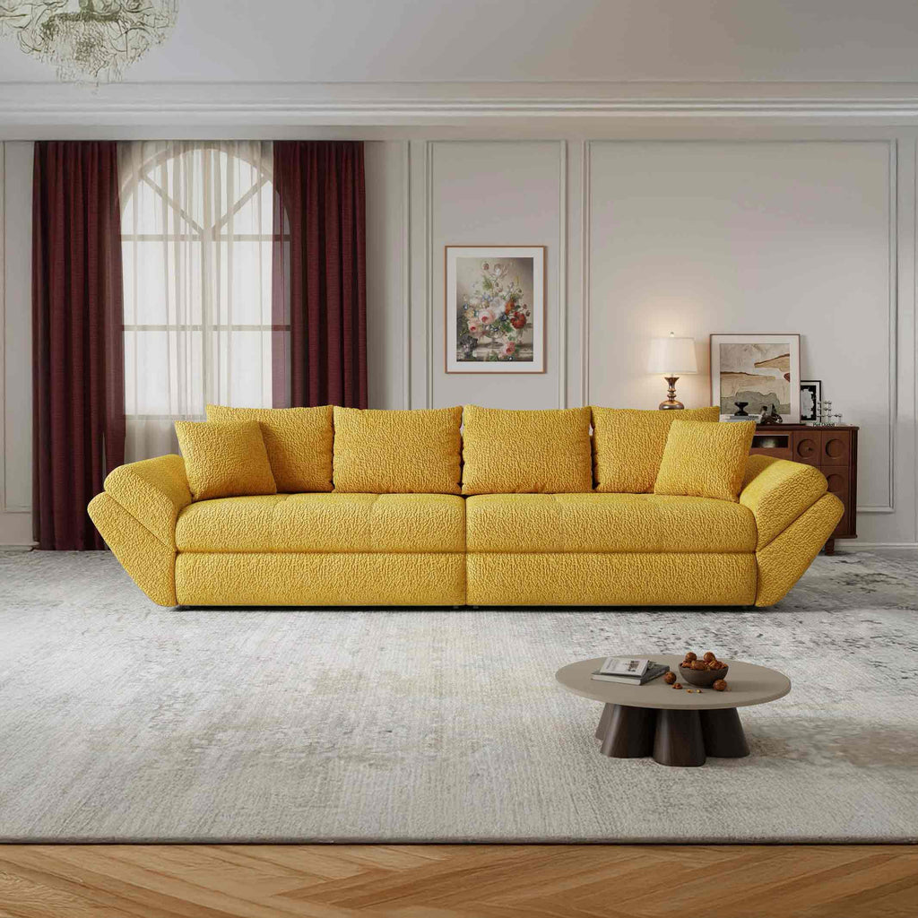 Canapea extensibilă dumonde cu ladă de depozitare si sezut confortabil din spuma high-density, Loana Jaguar Galben mustar 300x100 cm