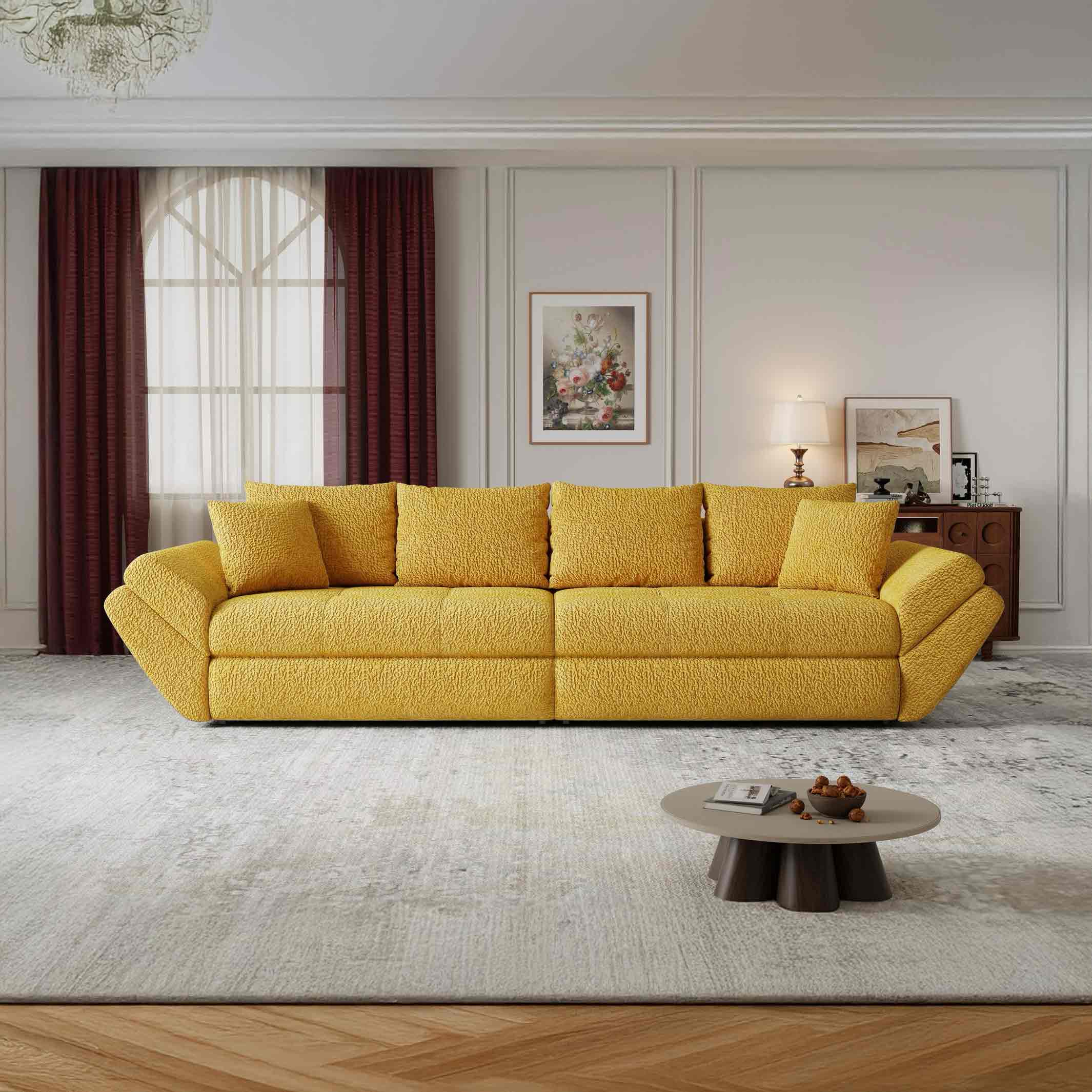 Canapea extensibilă dumonde cu ladă de depozitare si sezut confortabil din spuma high-density, Loana Jaguar Galben mustar 300x100 cm