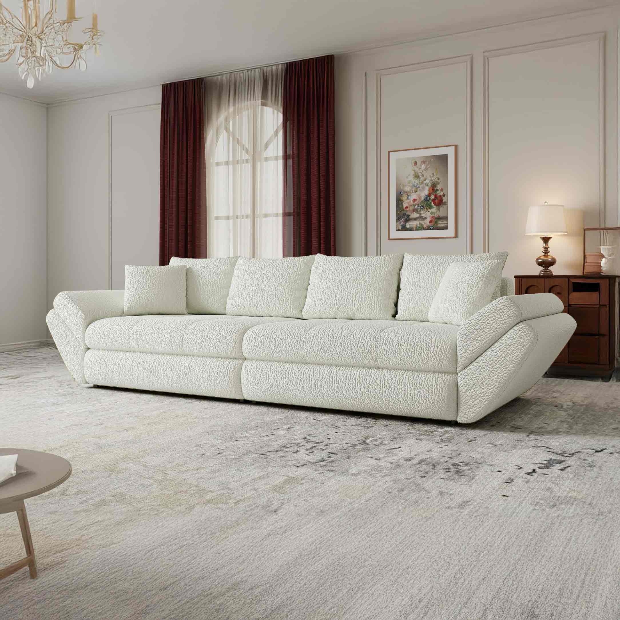 Canapea extensibilă dumonde cu ladă de depozitare si sezut confortabil din spuma high-density, Loana Jaguar Ivory 300x100 cm