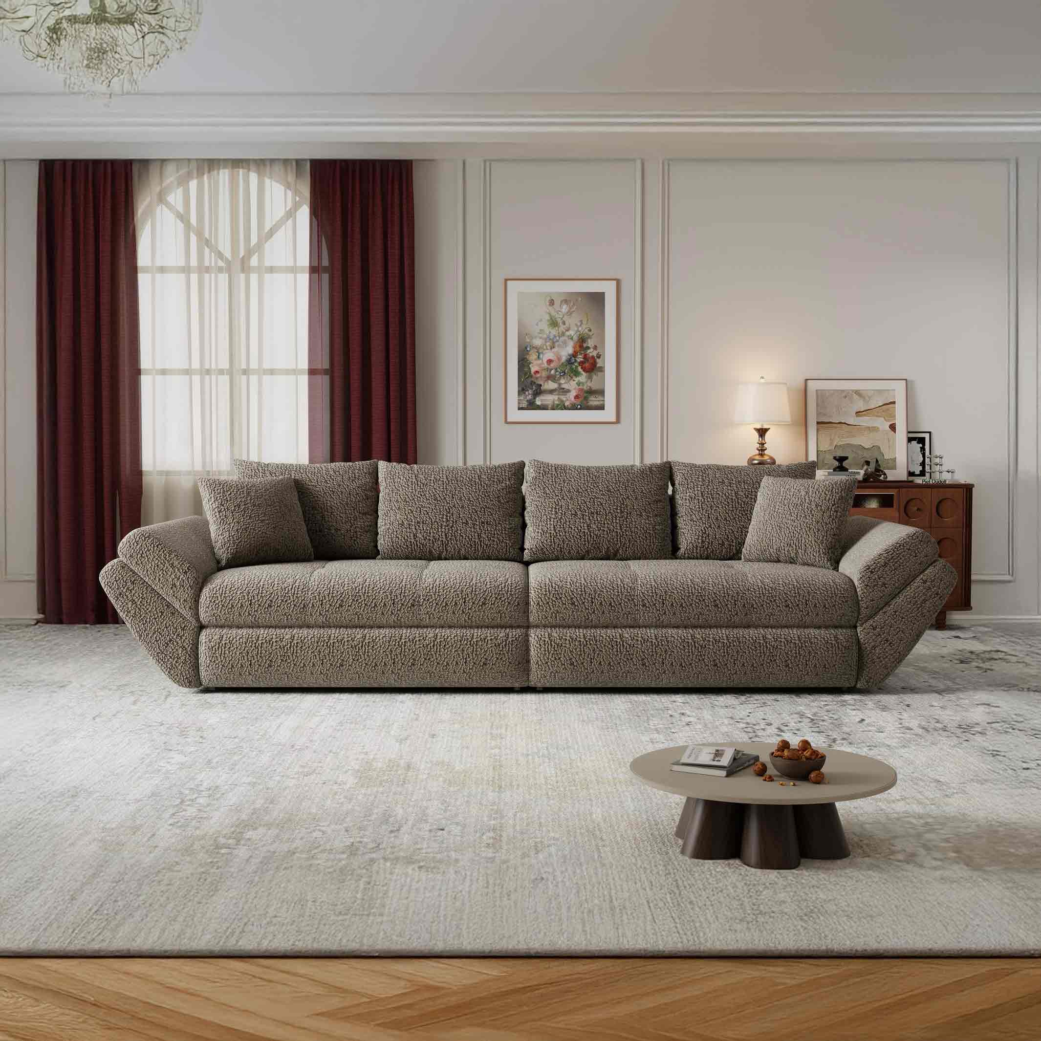 Canapea extensibilă dumonde cu ladă de depozitare si sezut confortabil din spuma high-density, Loana Jaguar Maro cappuccino 300x100 cm