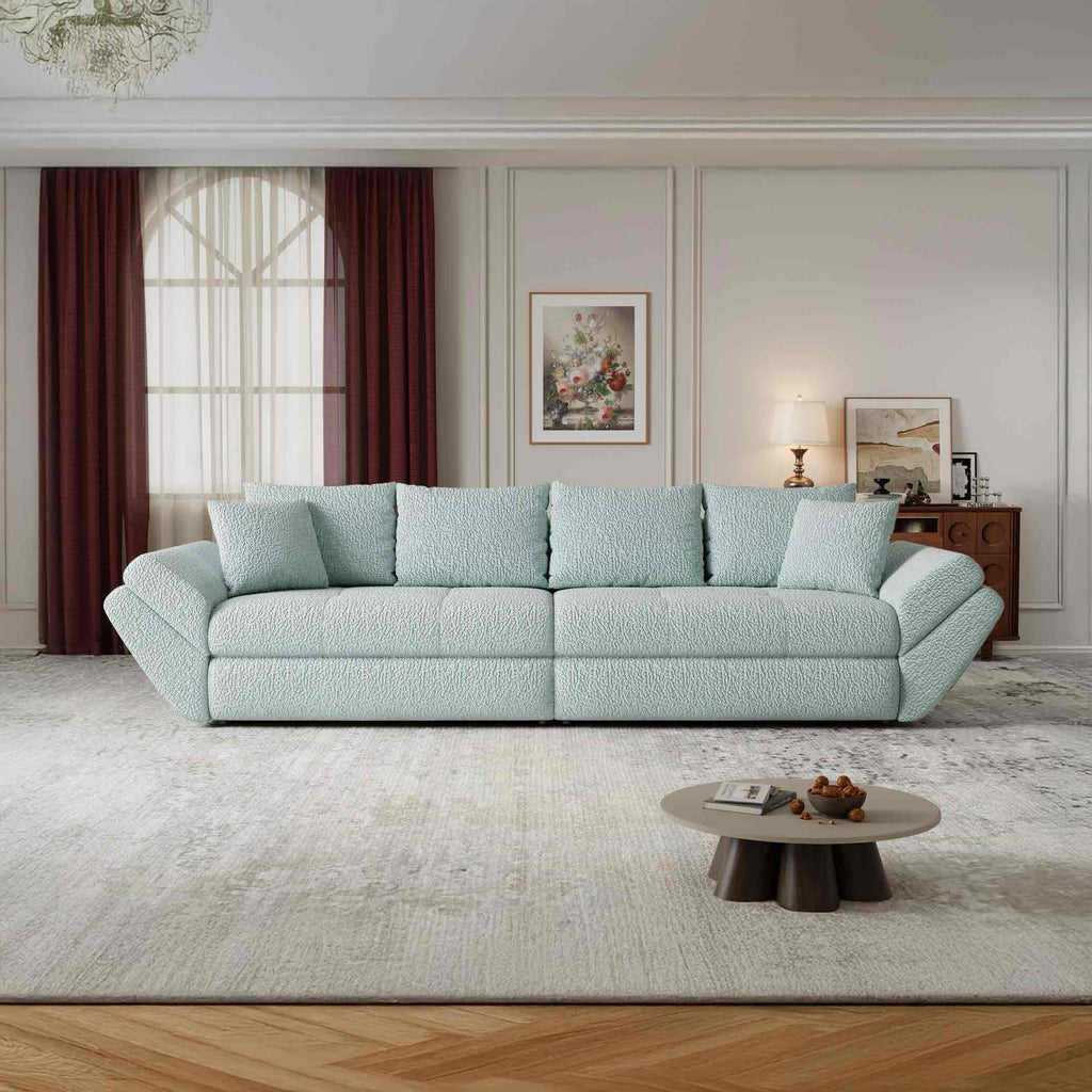 Canapea extensibilă dumonde cu ladă de depozitare si sezut confortabil din spuma high-density, Loana Jaguar Verde mint 300x100 cm
