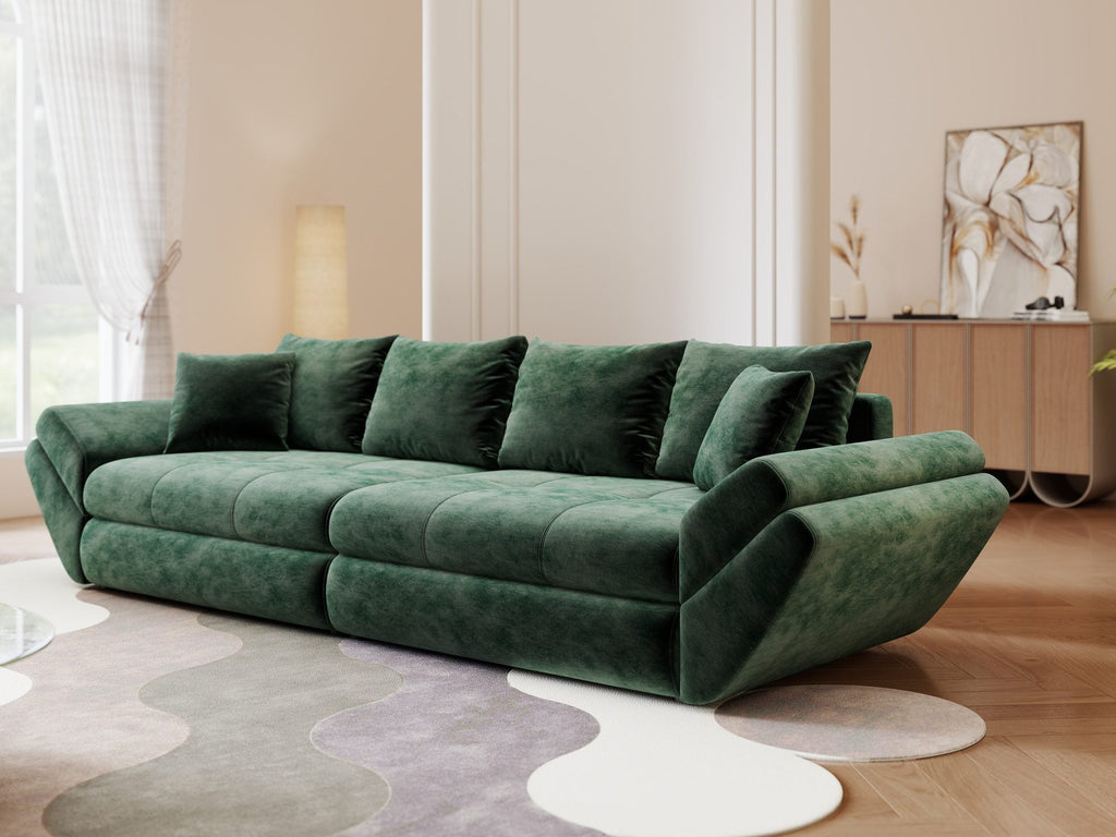 Canapea extensibilă dumonde cu ladă de depozitare si sezut confortabil din spuma high-density, Loana Monolith Verde 300x100 cm