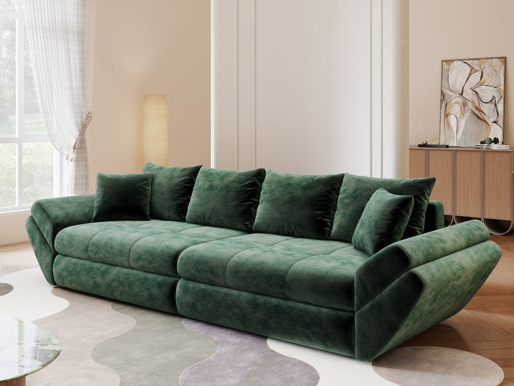 Canapea extensibilă dumonde cu ladă de depozitare si sezut confortabil din spuma high-density, Loana Monolith Verde 300x100 cm