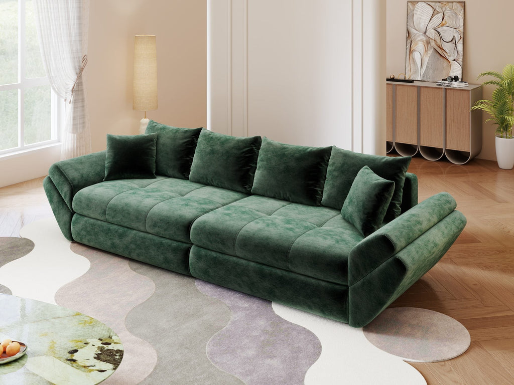 Canapea extensibilă dumonde cu ladă de depozitare si sezut confortabil din spuma high-density, Loana Monolith Verde 300x100 cm