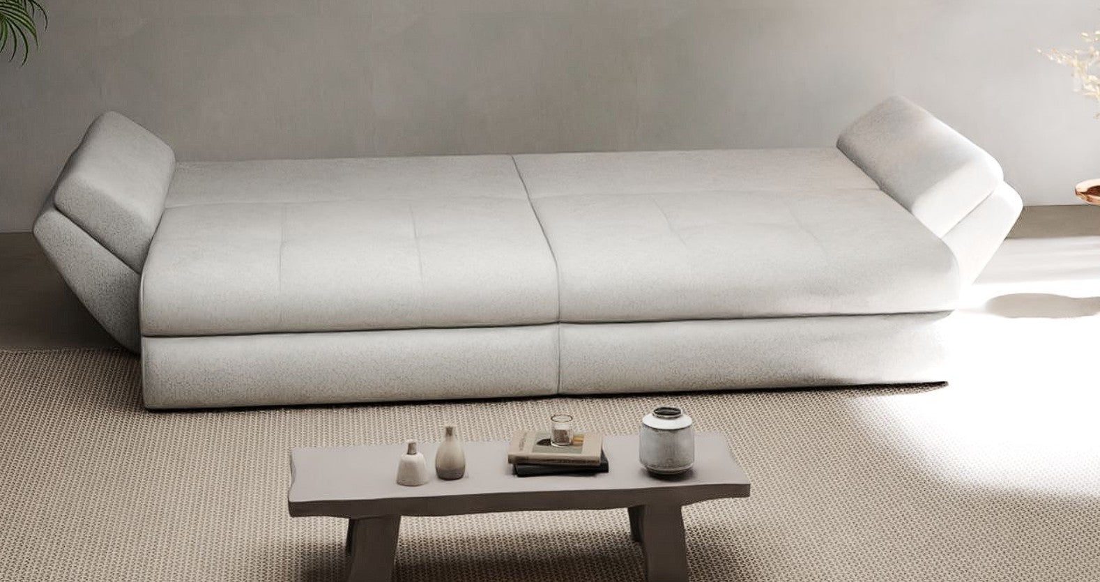 Canapea extensibilă dumonde cu ladă de depozitare si sezut confortabil din spuma high-density, Loana Monolith Rosu 300x100 cm