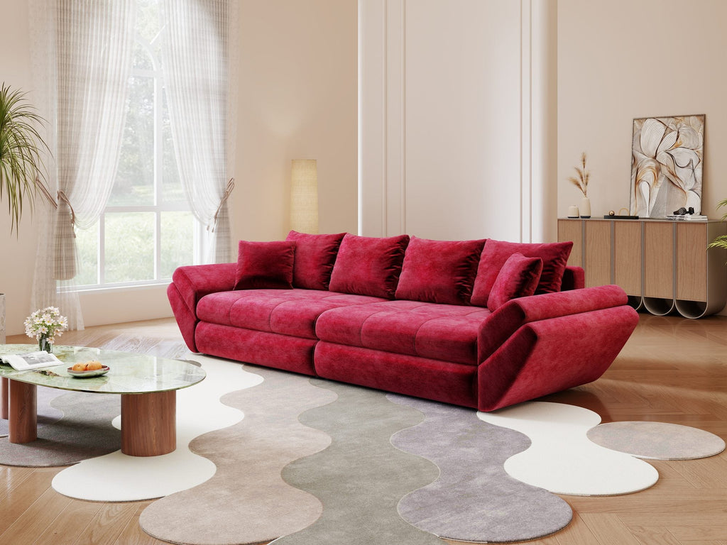 Canapea extensibilă dumonde cu ladă de depozitare si sezut confortabil din spuma high-density, Loana Monolith Rosu 300x100 cm