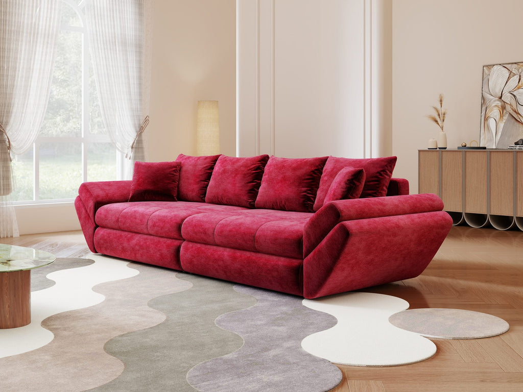 Canapea extensibilă dumonde cu ladă de depozitare si sezut confortabil din spuma high-density, Loana Monolith Rosu 300x100 cm