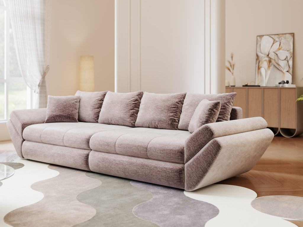 Canapea extensibilă dumonde cu ladă de depozitare si sezut confortabil din spuma high-density, Loana Monolith Roz pudrat 300x100 cm
