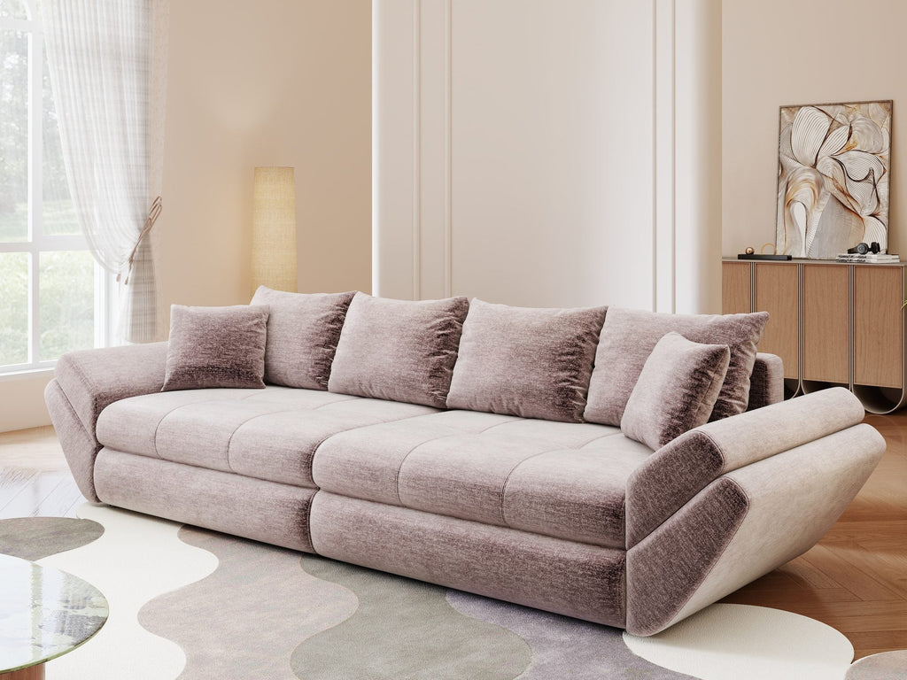 Canapea extensibilă dumonde cu ladă de depozitare si sezut confortabil din spuma high-density, Loana Monolith Roz pudrat 300x100 cm