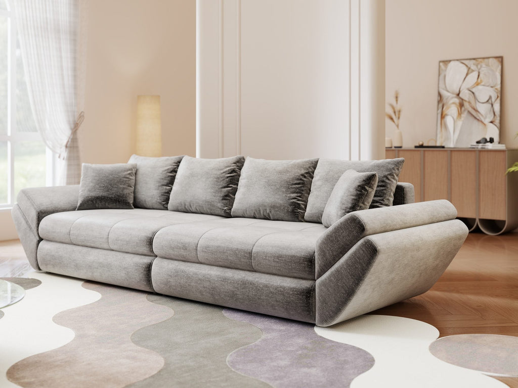 Canapea extensibilă dumonde cu ladă de depozitare si sezut confortabil din spuma high-density, Loana Monolith Gri 300x100 cm