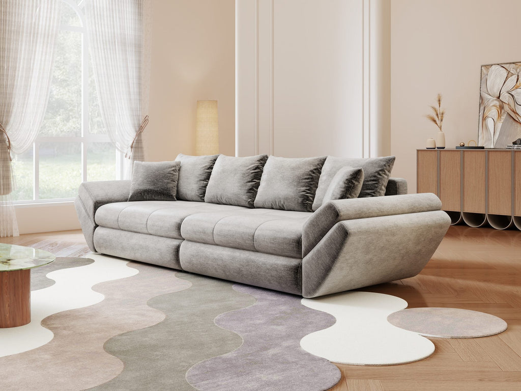 Canapea extensibilă dumonde cu ladă de depozitare si sezut confortabil din spuma high-density, Loana Monolith Gri 300x100 cm