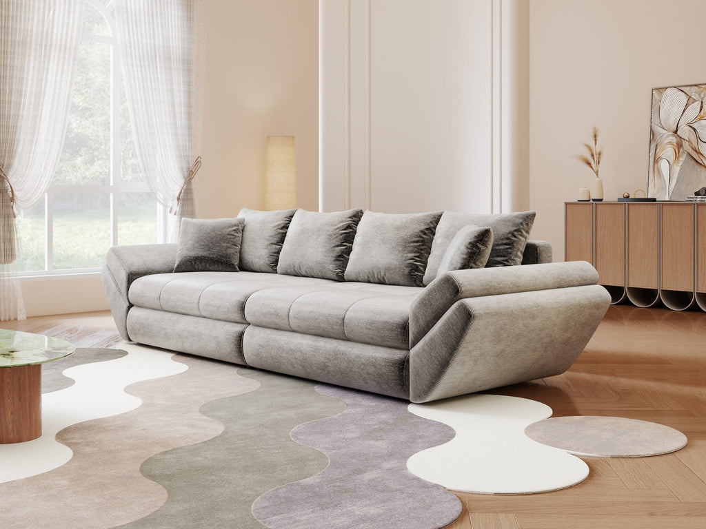 Canapea extensibilă dumonde cu ladă de depozitare si sezut confortabil din spuma high-density, Loana Monolith Gri 300x100 cm