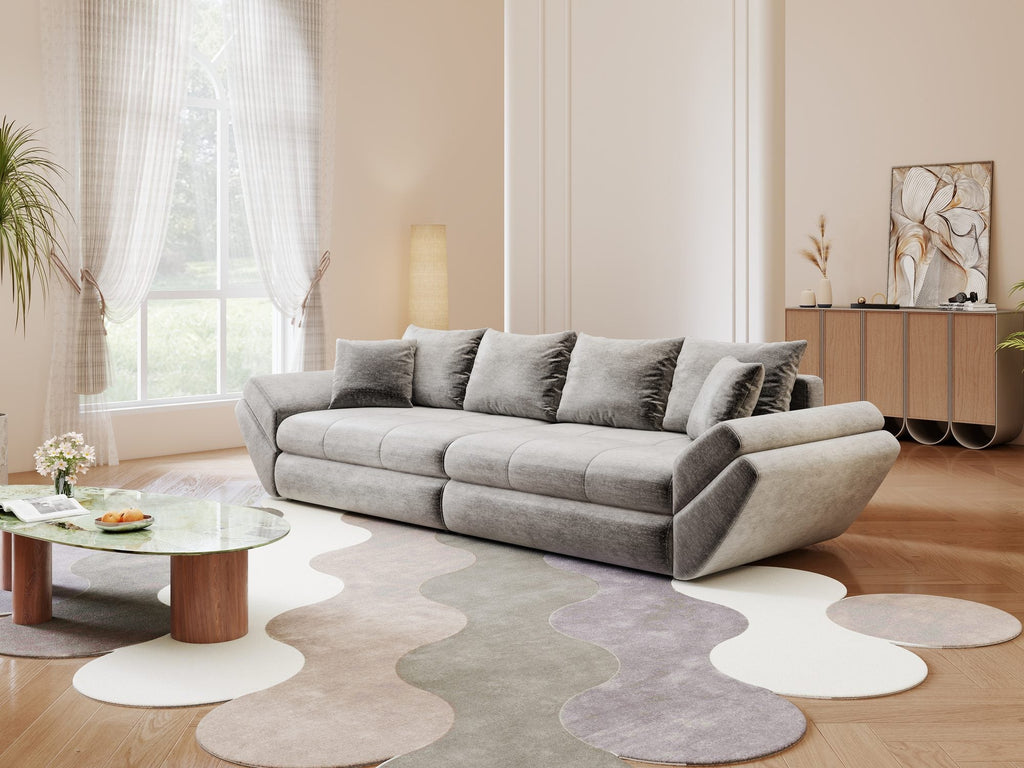 Canapea extensibilă dumonde cu ladă de depozitare si sezut confortabil din spuma high-density, Loana Monolith Gri 300x100 cm