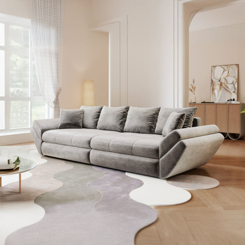 Canapea extensibilă dumonde cu ladă de depozitare si sezut confortabil din spuma high-density, Loana Monolith Gri 300x100 cm