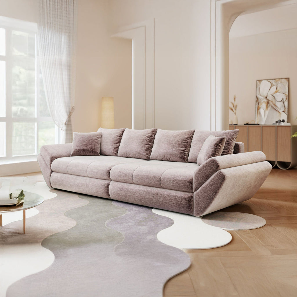 Canapea extensibilă dumonde cu ladă de depozitare si sezut confortabil din spuma high-density, Loana Monolith Roz pudrat 300x100 cm