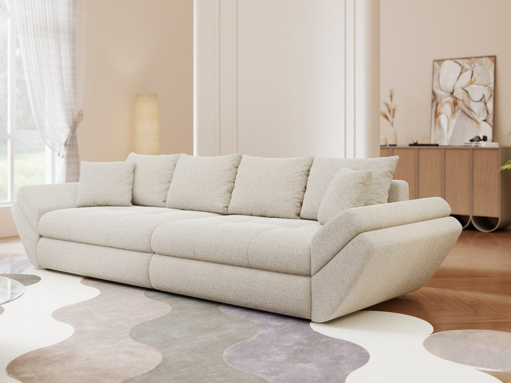 Canapea extensibilă dumonde cu ladă de depozitare si sezut confortabil din spuma high-density, Loana Monte Bej 300x100 cm
