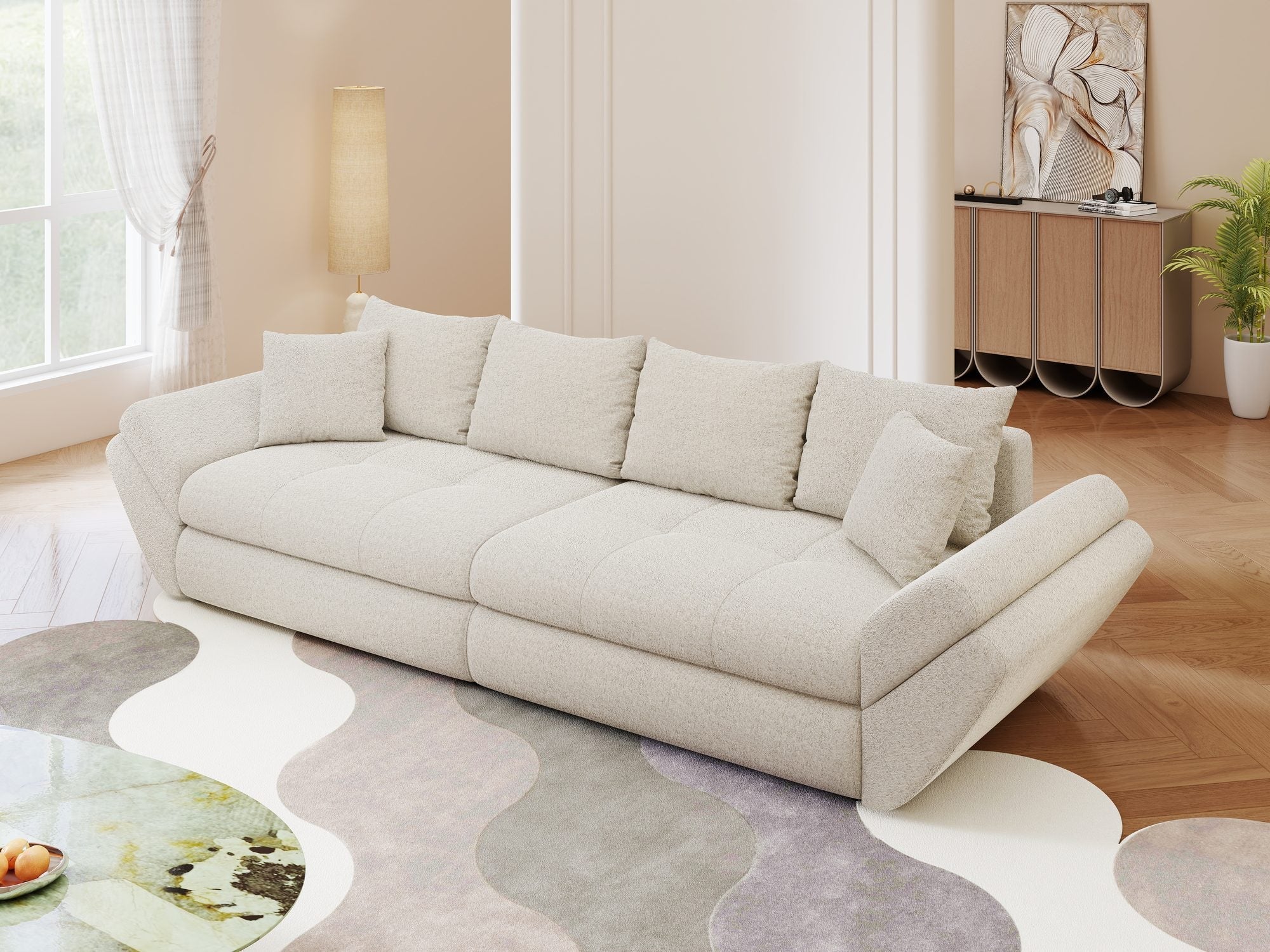 Canapea extensibilă dumonde cu ladă de depozitare si sezut confortabil din spuma high-density, Loana Monte Bej 300x100 cm
