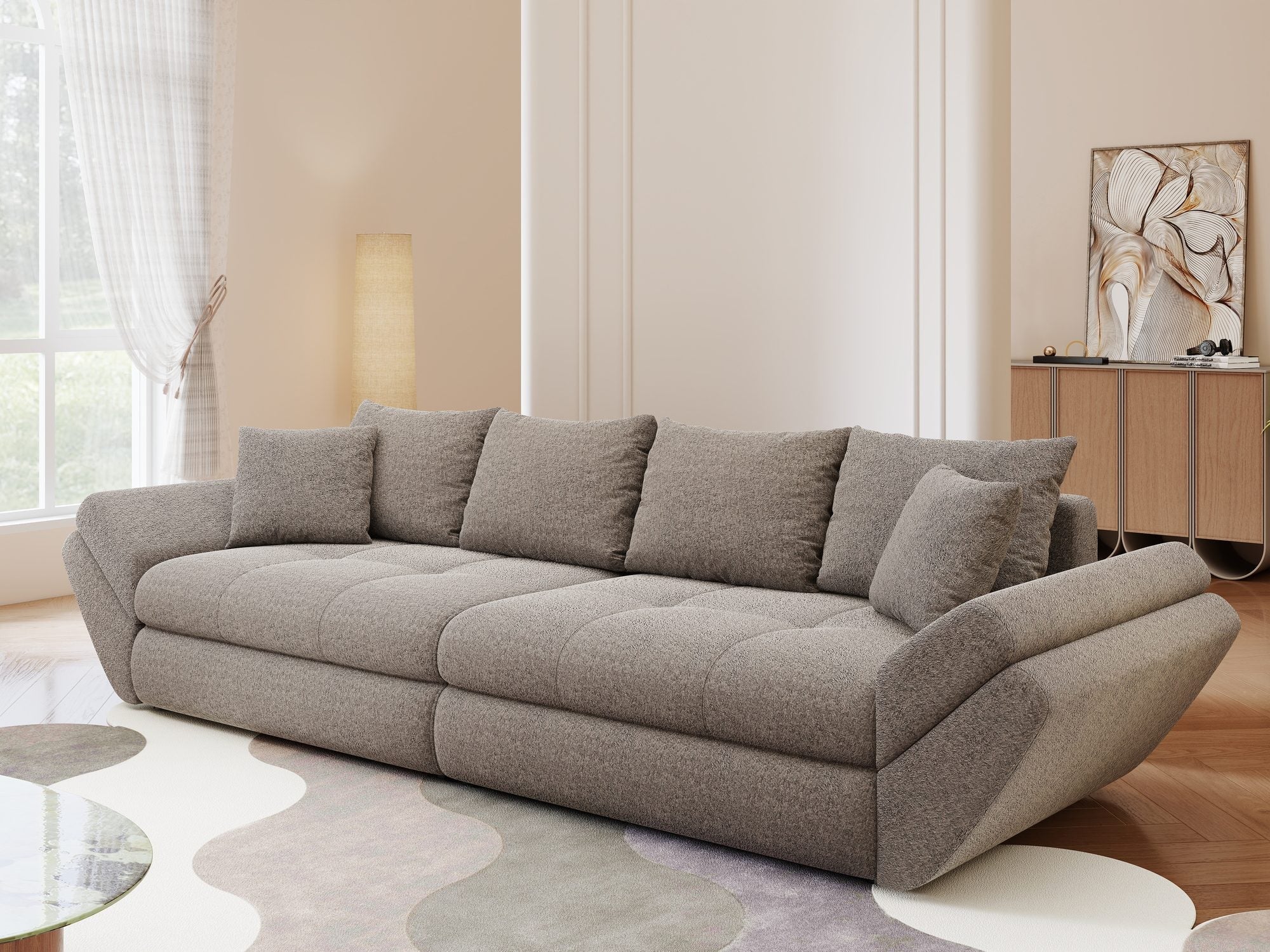 Canapea extensibilă dumonde cu ladă de depozitare si sezut confortabil din spuma high-density, Loana Monte Gri 300x100 cm