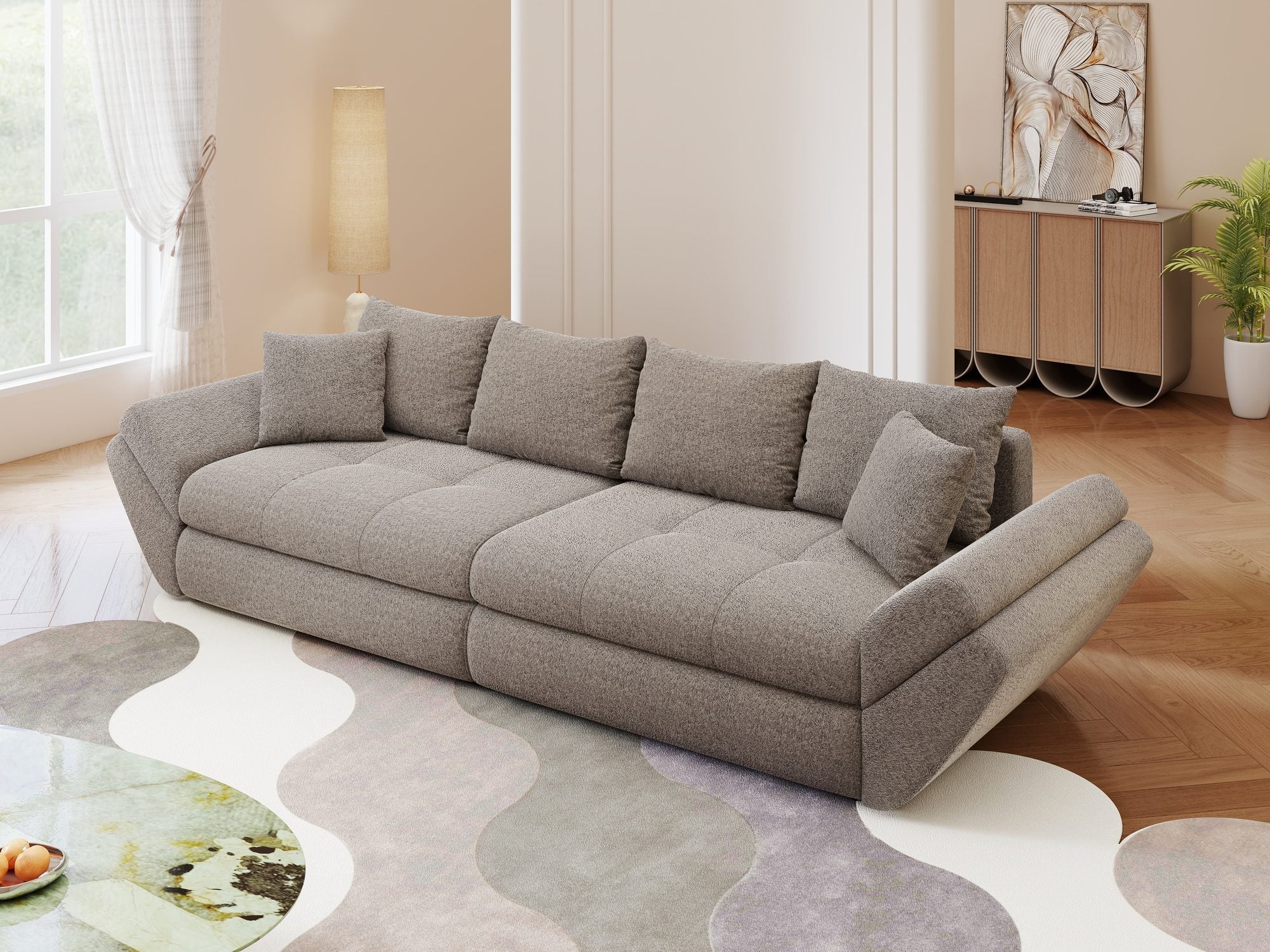 Canapea extensibilă dumonde cu ladă de depozitare si sezut confortabil din spuma high-density, Loana Monte Gri 300x100 cm