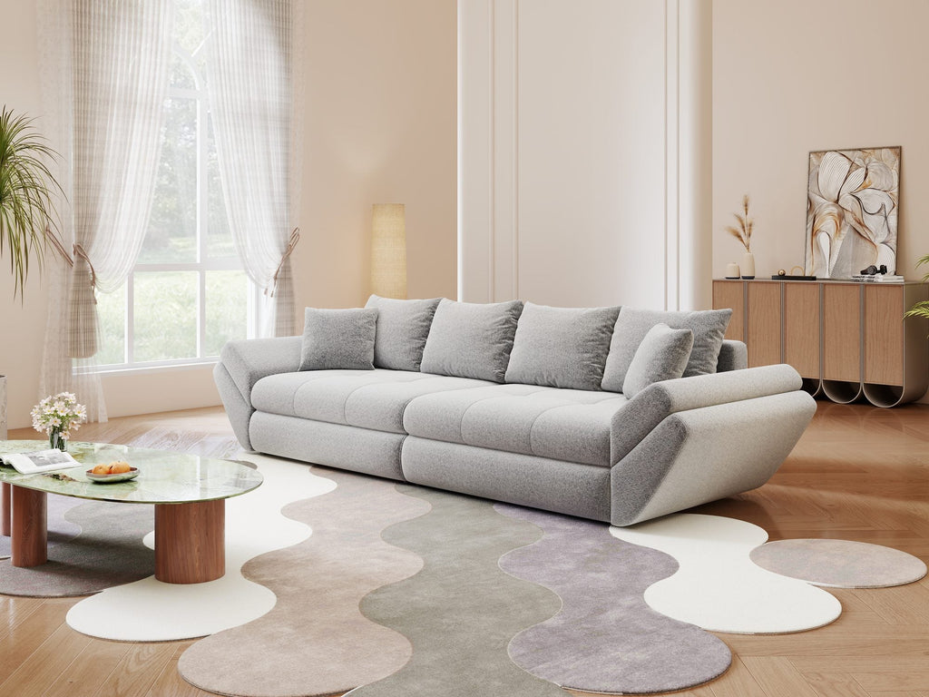 Canapea extensibilă dumonde cu ladă de depozitare si sezut confortabil din spuma high-density, Loana Monte Gri 300x100 cm