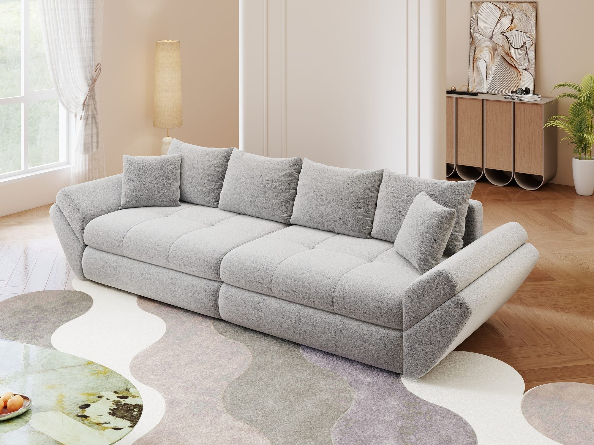 Canapea extensibilă dumonde cu ladă de depozitare si sezut confortabil din spuma high-density, Loana Monte Gri 300x100 cm