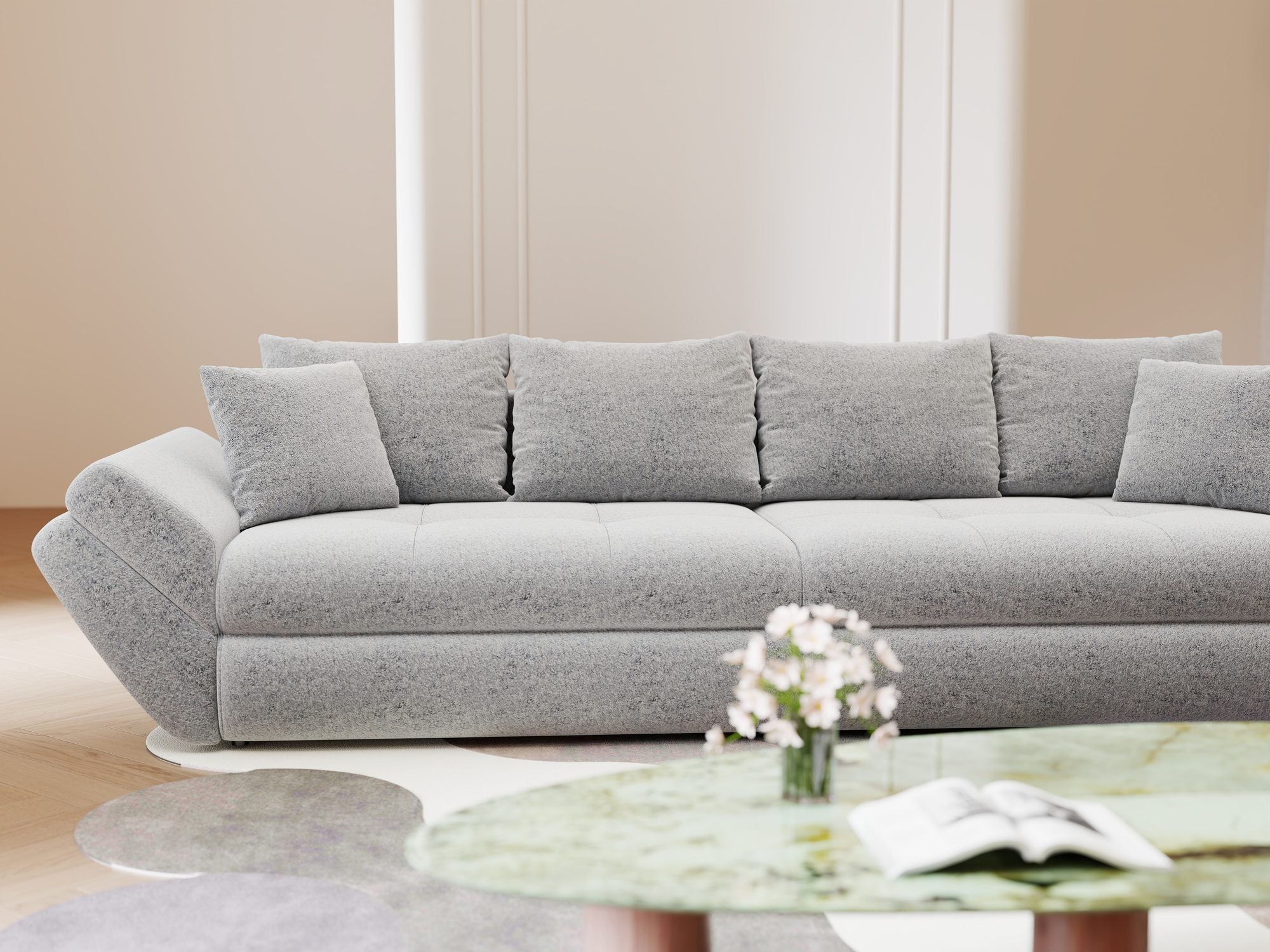Canapea extensibilă dumonde cu ladă de depozitare si sezut confortabil din spuma high-density, Loana Monte Gri 300x100 cm