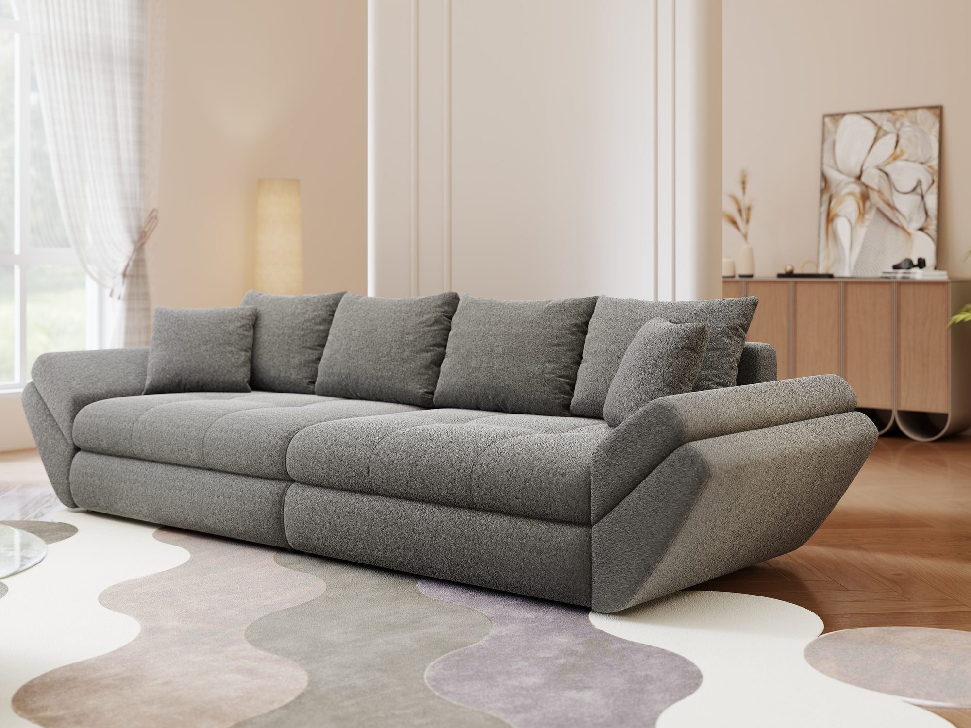 Canapea extensibilă dumonde cu ladă de depozitare si sezut confortabil din spuma high-density, Loana Monte Gri 300x100 cm