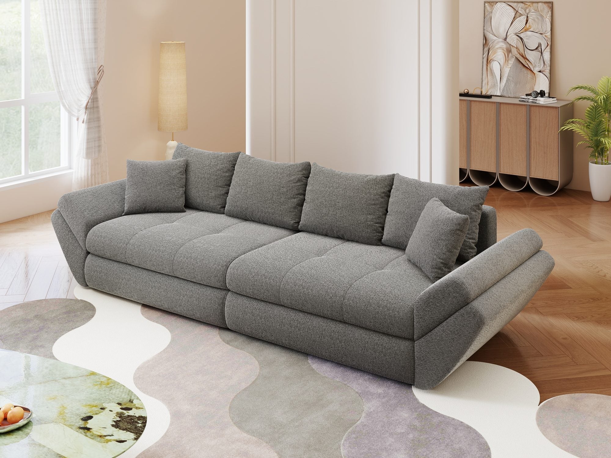 Canapea extensibilă dumonde cu ladă de depozitare si sezut confortabil din spuma high-density, Loana Monte Gri 300x100 cm