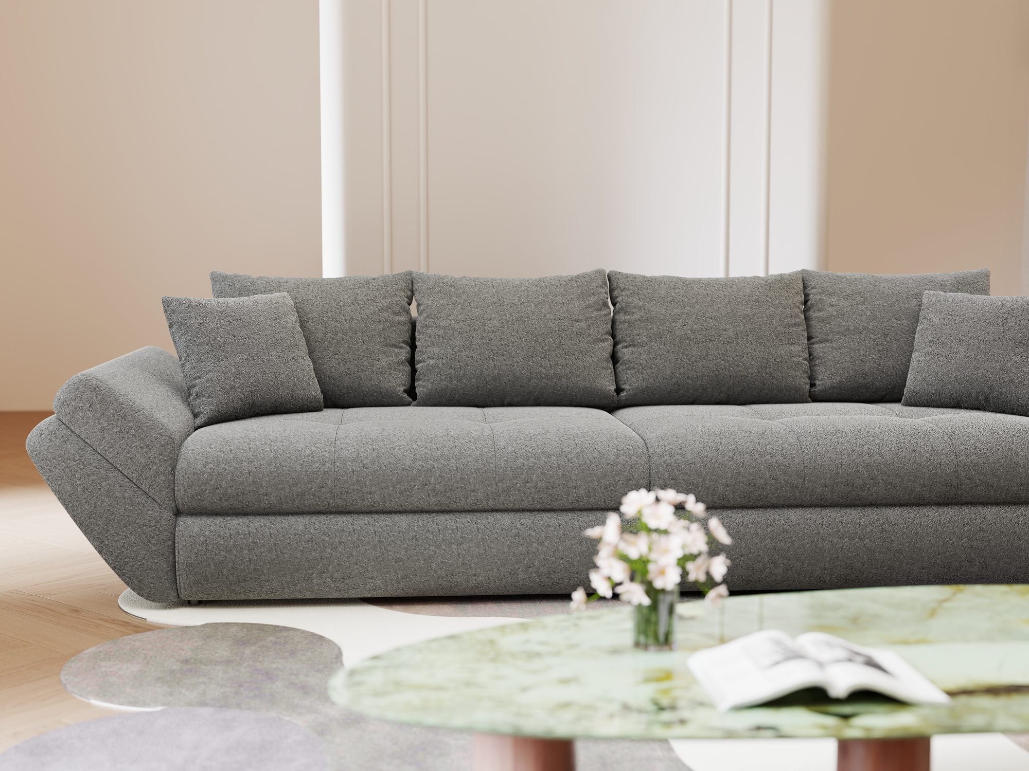 Canapea extensibilă dumonde cu ladă de depozitare si sezut confortabil din spuma high-density, Loana Monte Gri 300x100 cm