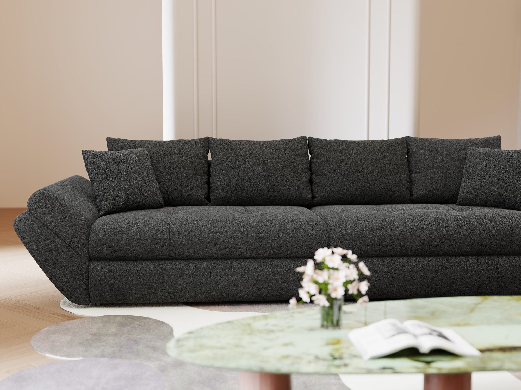 Canapea extensibilă dumonde cu ladă de depozitare si sezut confortabil din spuma high-density, Loana Monte Negru 300x100 cm