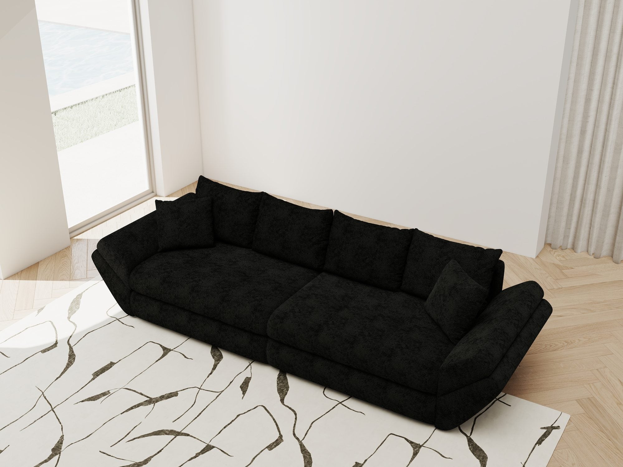 Canapea extensibilă dumonde cu ladă de depozitare si sezut confortabil din spuma high-density, Loana Quelle Negru 300x100 cm