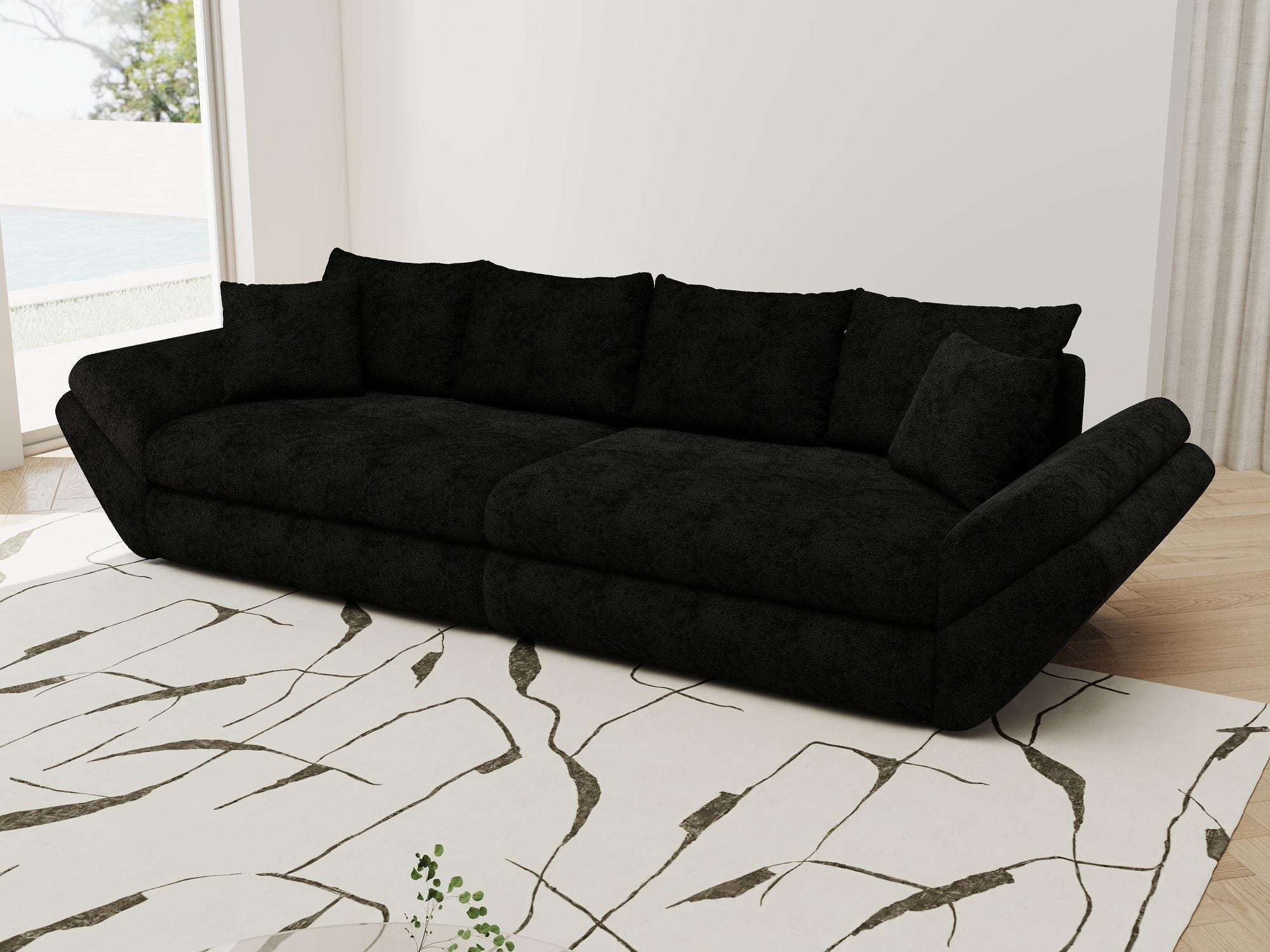 Canapea extensibilă dumonde cu ladă de depozitare si sezut confortabil din spuma high-density, Loana Quelle Negru 300x100 cm