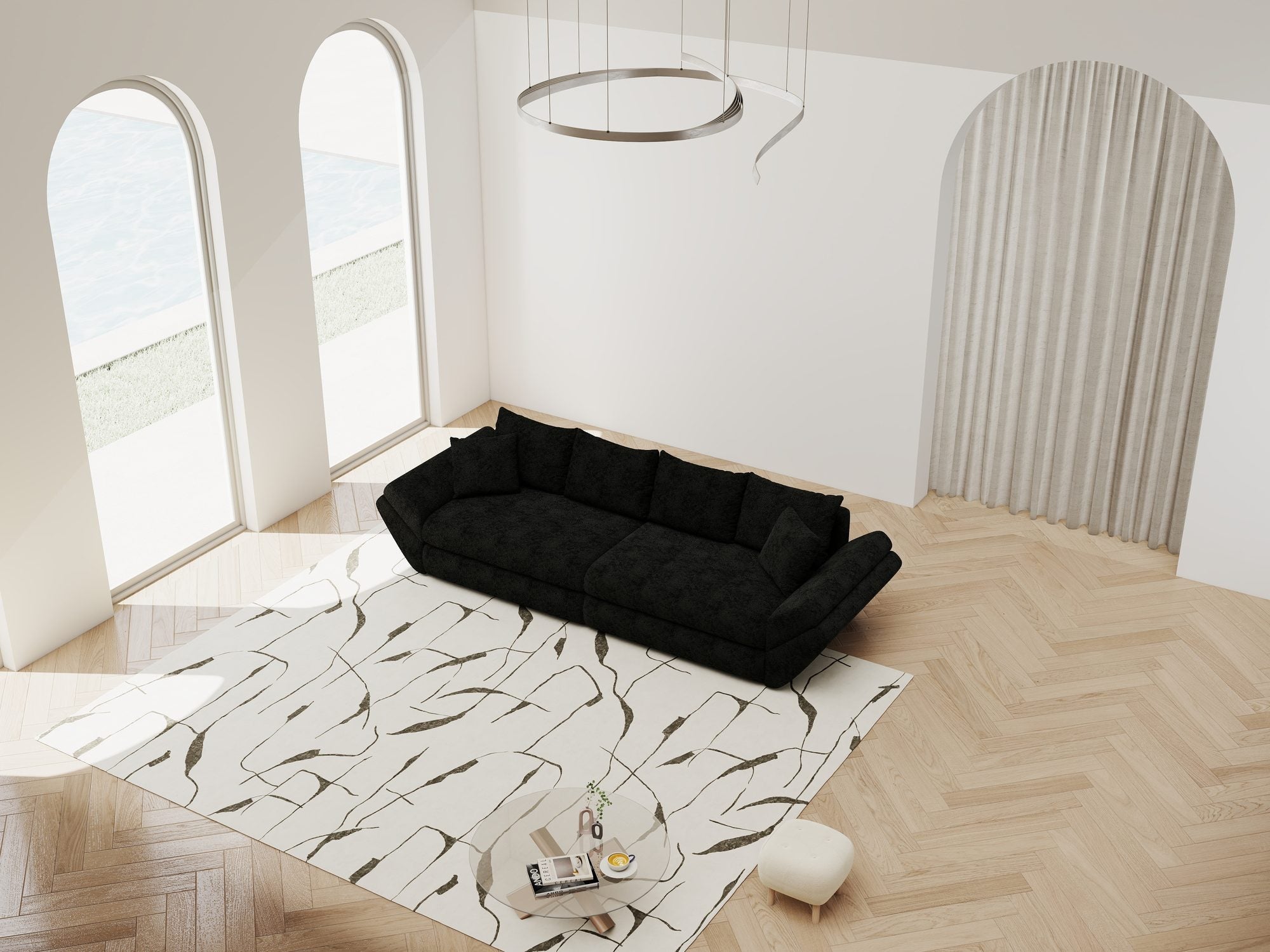 Canapea extensibilă dumonde cu ladă de depozitare si sezut confortabil din spuma high-density, Loana Quelle Negru 300x100 cm