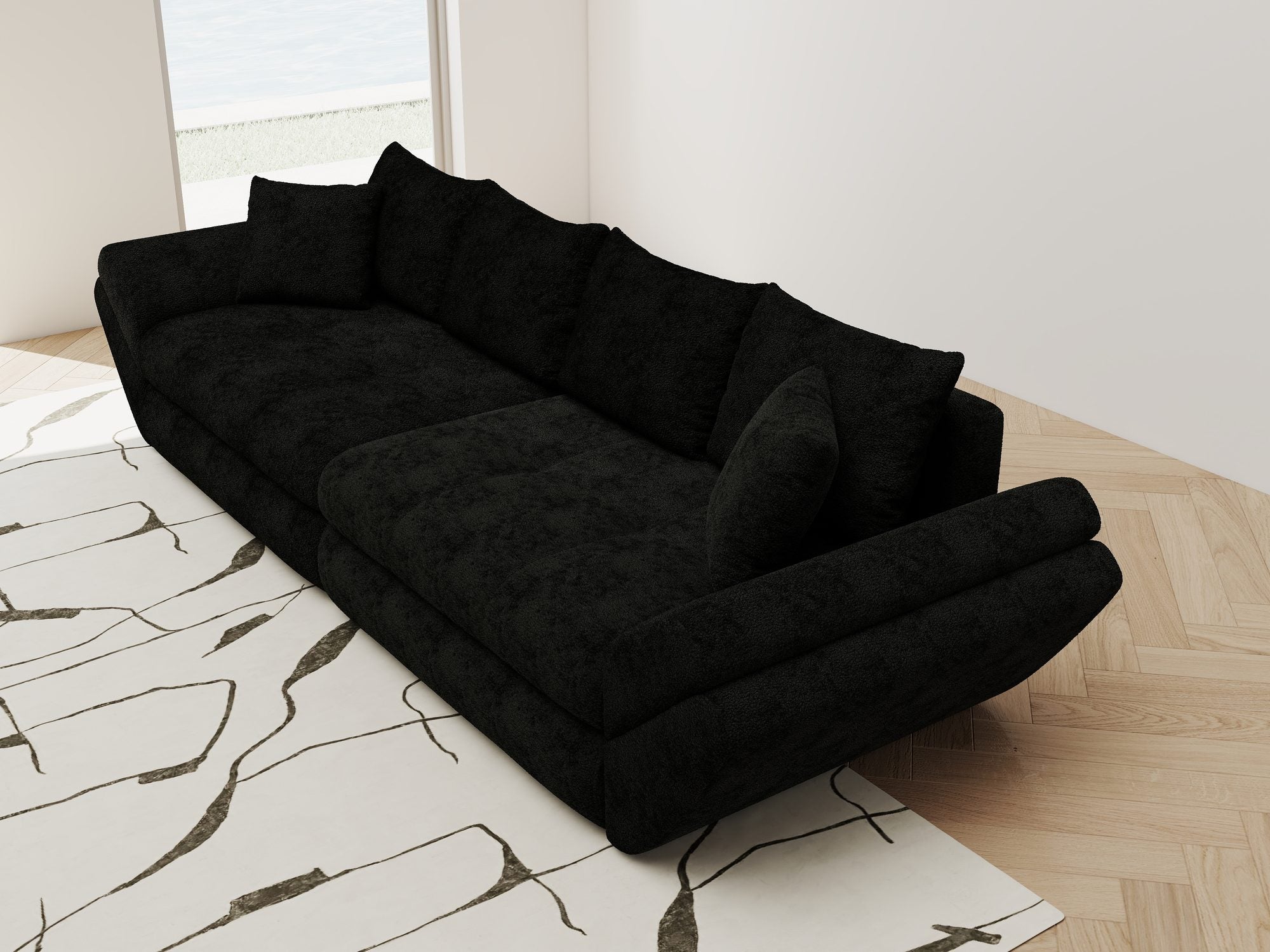 Canapea extensibilă dumonde cu ladă de depozitare si sezut confortabil din spuma high-density, Loana Quelle Negru 300x100 cm