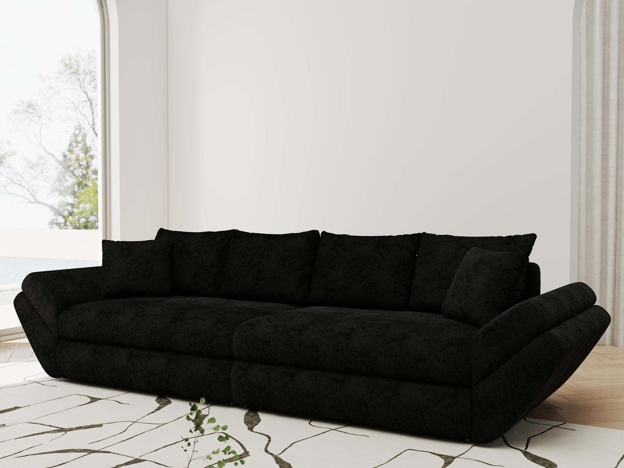 Canapea extensibilă dumonde cu ladă de depozitare si sezut confortabil din spuma high-density, Loana Quelle Negru 300x100 cm